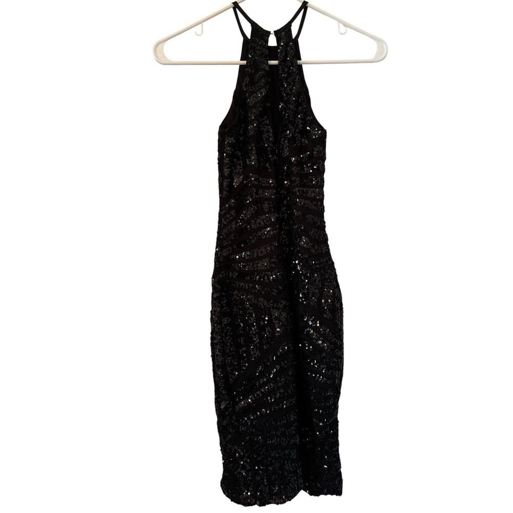 Black Sequin Miss Kim Halter Mini dress Small, event dress